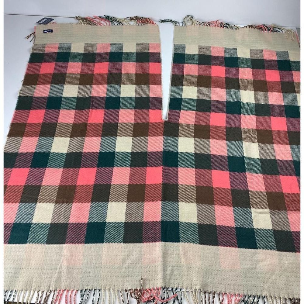 Sperry Top Sider Knit Plaid Poncho Scarf Wrap One Size Pink Brown Cream NWT AE06